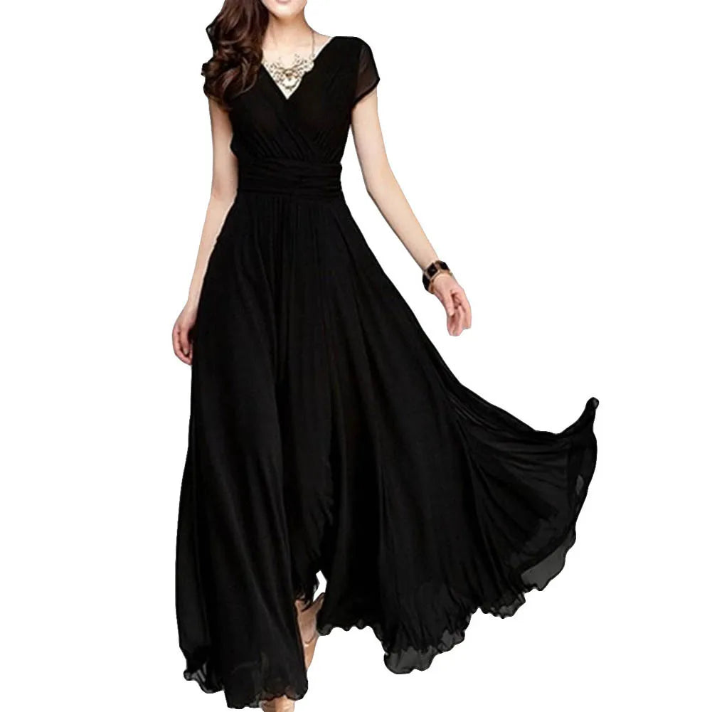 2021 Summer Beach Maxi Dress Women Floral Print Long Chiffon Dress Ruffles Casual V-Neck Split Sexy Party Dress Robe Femme