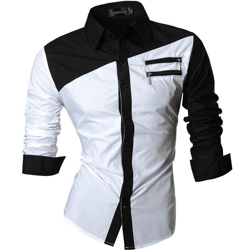 Jeansian Men's Casual Dress Shirts Fashion Desinger Stylish Long Sleeve 8371 Black2