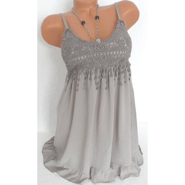 Plus Size Fashion Women Sexy vest dress Summer Sleeveless Top Lace Tank Shirt Blouse 7 Colors