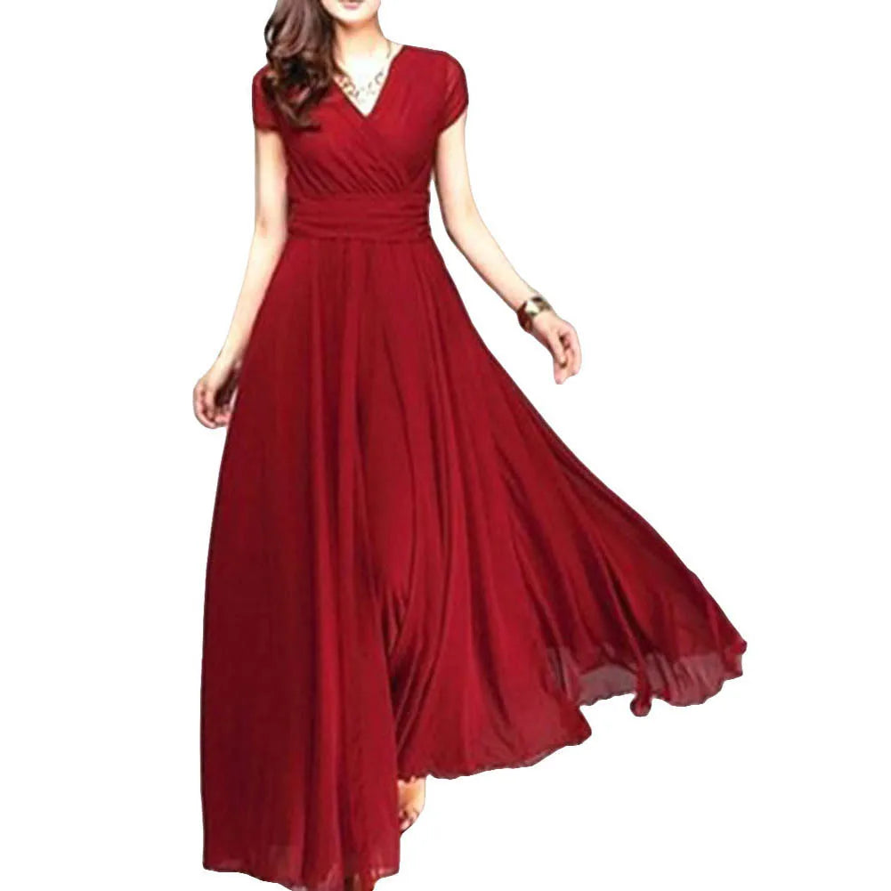 2021 Summer Beach Maxi Dress Women Floral Print Long Chiffon Dress Ruffles Casual V-Neck Split Sexy Party Dress Robe Femme