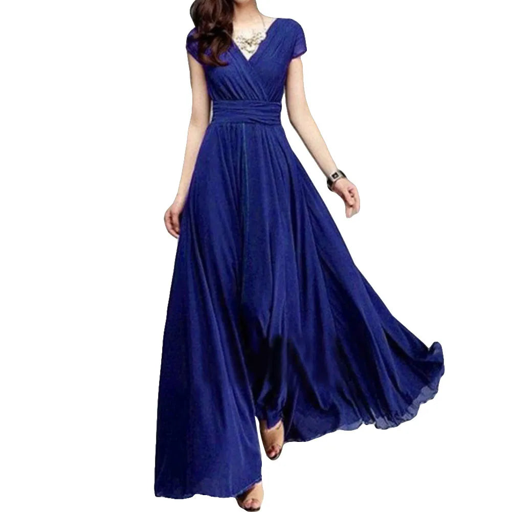 2021 Summer Beach Maxi Dress Women Floral Print Long Chiffon Dress Ruffles Casual V-Neck Split Sexy Party Dress Robe Femme