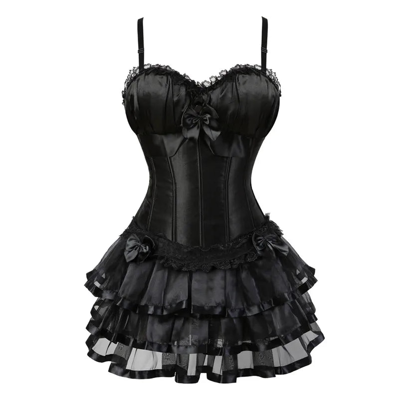 Black Victorian Corset Dresses Burlesque Corsets Bustiers with Skirt V – Mega Mart Center