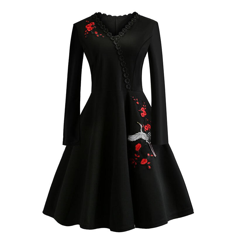 Women Embroidery Vintage Dress Black Elegant Bodycon Party Dresses Mega Mart Center Women Embroidery Vintage Dress Black Elegant Bodycon Party Dresses Mega Mart Center