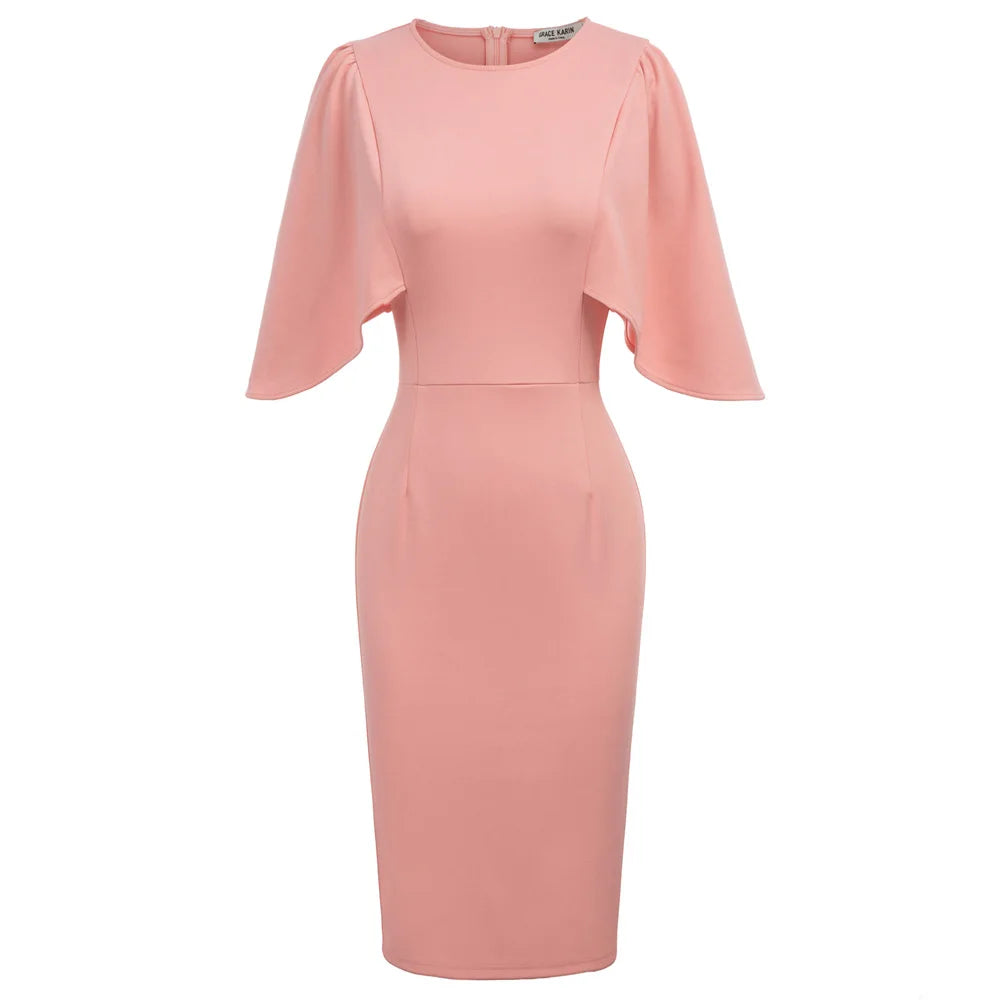 Grace Karin Women Dresses 3/4 Ruffle Sleeve Crew Neck Hips-wrapped Bod –  Mega Mart Center