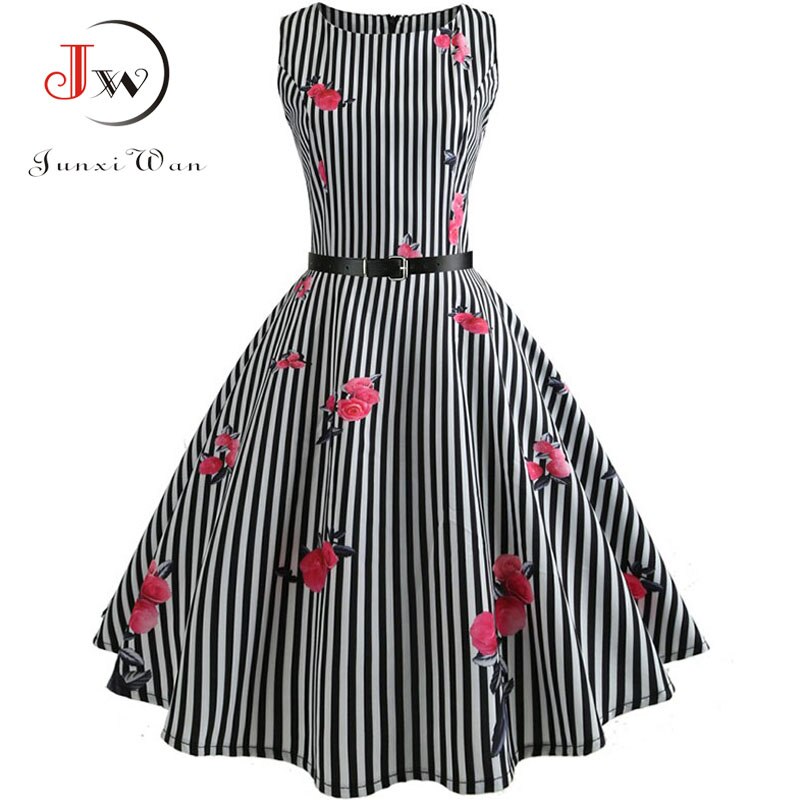 Summer Womens Dresses 2022 Casual Floral Retro Vintage 50s 60s Robe Rockabilly Swing Pinup Vestidos Valentines Day Party Dress