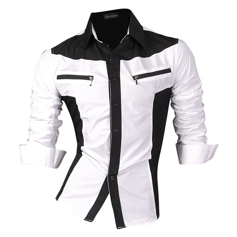 jeansian Spring Autumn Features Shirts Men Casual Shirt Long Sleeve Male Shirts Zipper Decoration (No Pockets) Z018