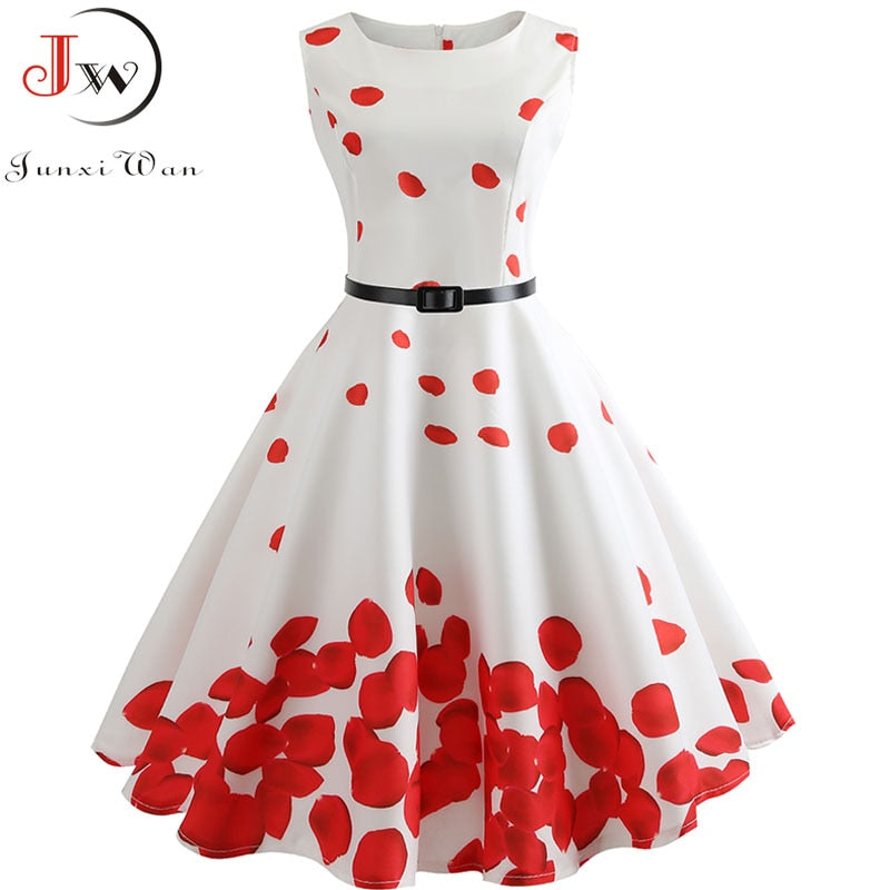 Summer Womens Dresses 2022 Casual Floral Retro Vintage 50s 60s Robe Rockabilly Swing Pinup Vestidos Valentines Day Party Dress