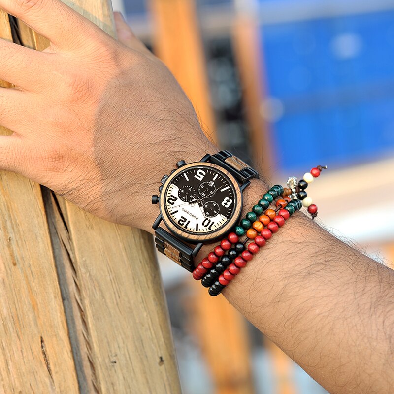 BOBO BIRD Wooden Stainless Steel Watch Men Water Resistant Timepieces Chronograph Quartz Watches relogio masculino Men's Gifts