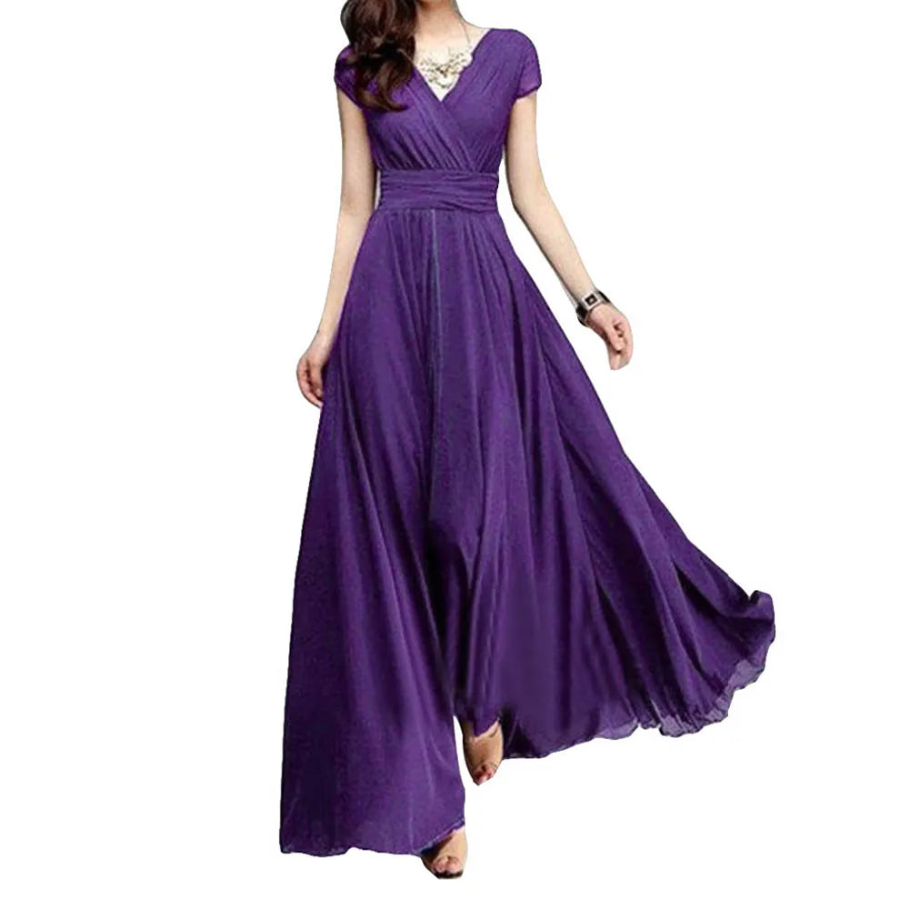 2021 Summer Beach Maxi Dress Women Floral Print Long Chiffon Dress Ruffles Casual V-Neck Split Sexy Party Dress Robe Femme