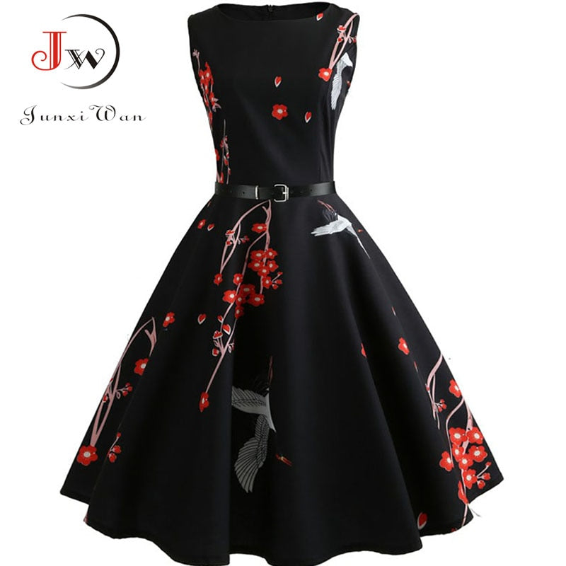 Summer Womens Dresses 2022 Casual Floral Retro Vintage 50s 60s Robe Rockabilly Swing Pinup Vestidos Valentines Day Party Dress