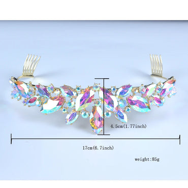 Marquise Shape AB Glass Crown Bridal Tiaras Crystal Fashion Diadem Novia For Bride Headbands Women Wedding Hair Accessories