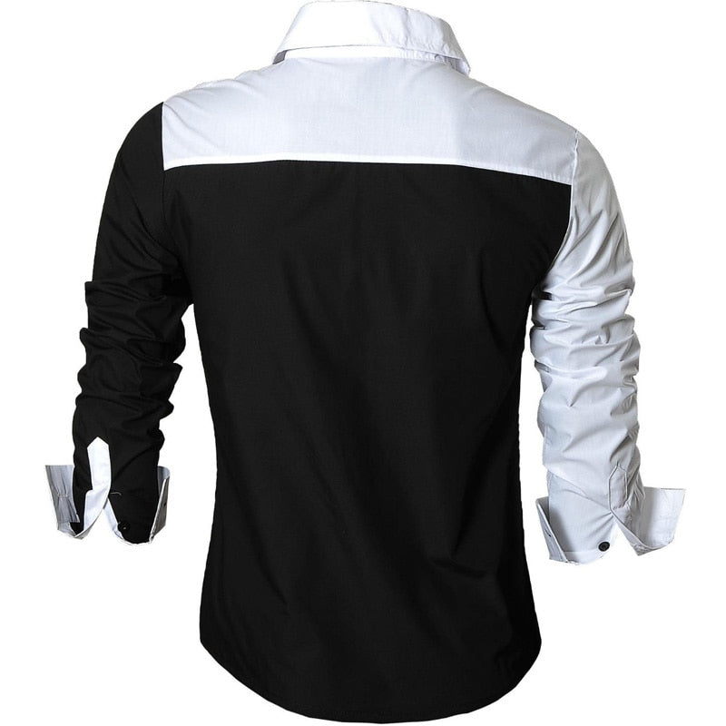 Jeansian Men's Casual Dress Shirts Fashion Desinger Stylish Long Sleeve 8371 Black2