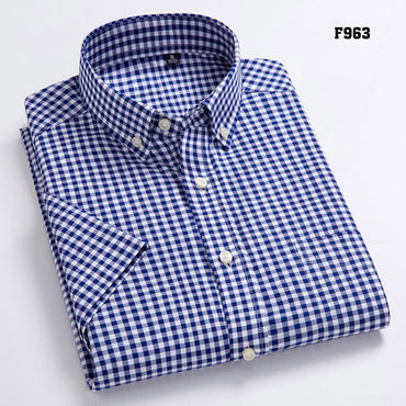 High Quality Men's Oxford Casual Shirts Leisure Design Plaid Men's Social Shirts 100% Cotton Short Sleeve Men's Dress Shirts