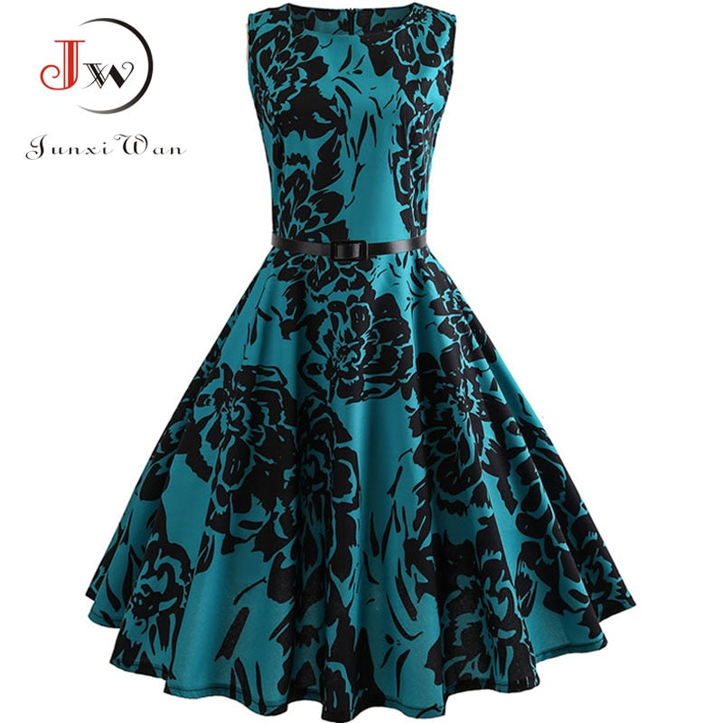 Summer Womens Dresses 2022 Casual Floral Retro Vintage 50s 60s Robe Rockabilly Swing Pinup Vestidos Valentines Day Party Dress