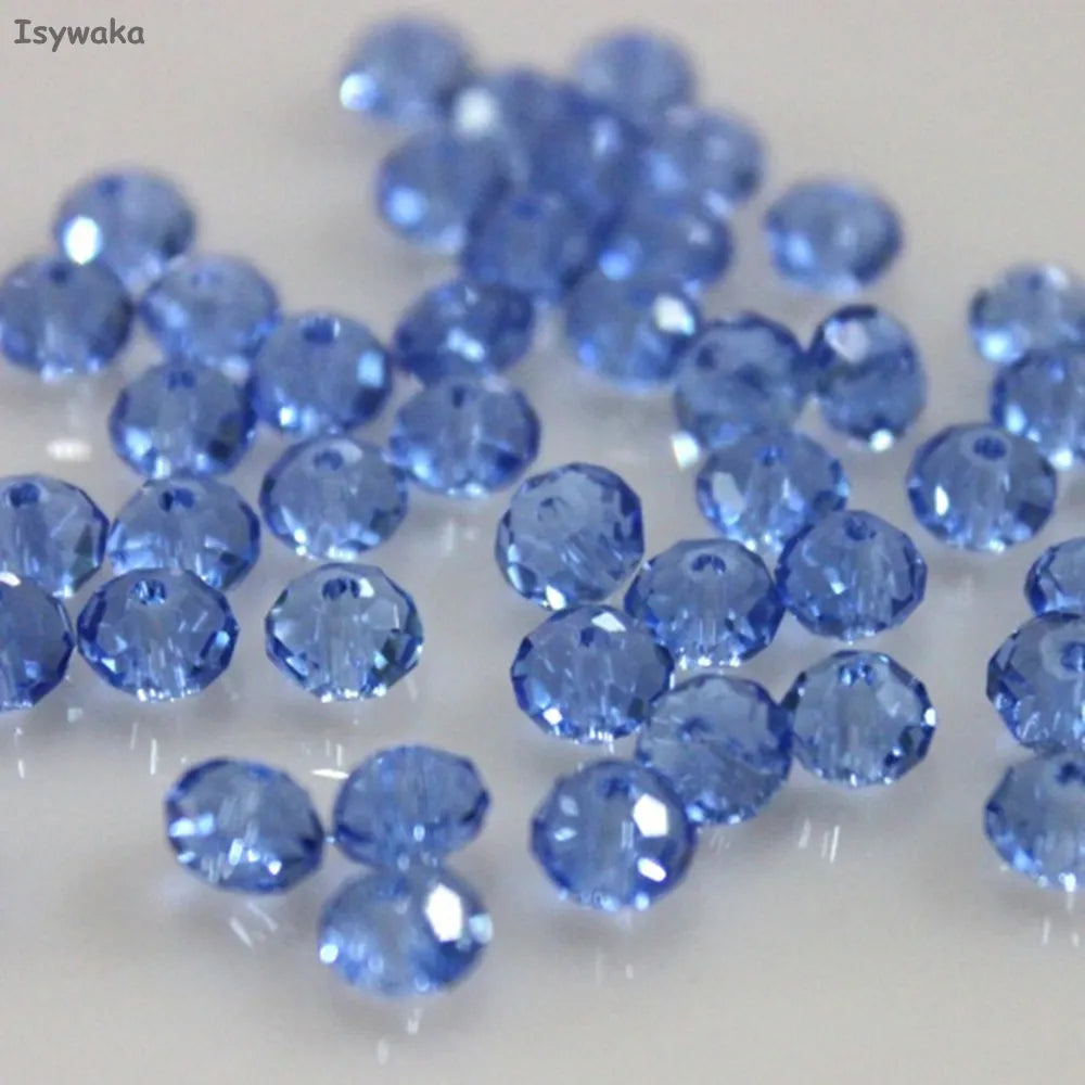Isywaka Light Blue Colors 4*6mm 50pcs Rondelle Austria faceted Crystal Glass Beads Loose Spacer Round Beads for Jewelry Making