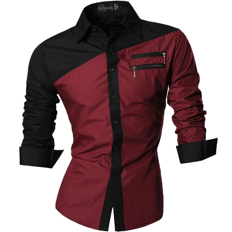 Jeansian Men's Casual Dress Shirts Fashion Desinger Stylish Long Sleeve 8371 Black2