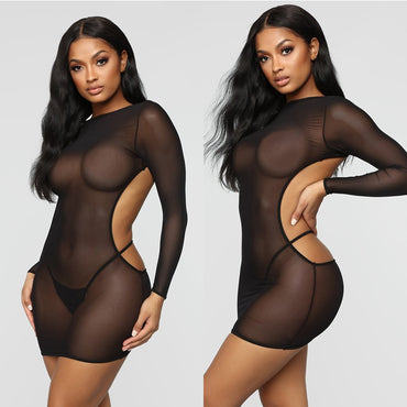 Sexy Women Bodycon Mini Dress Mesh Sheer Summer Dresses