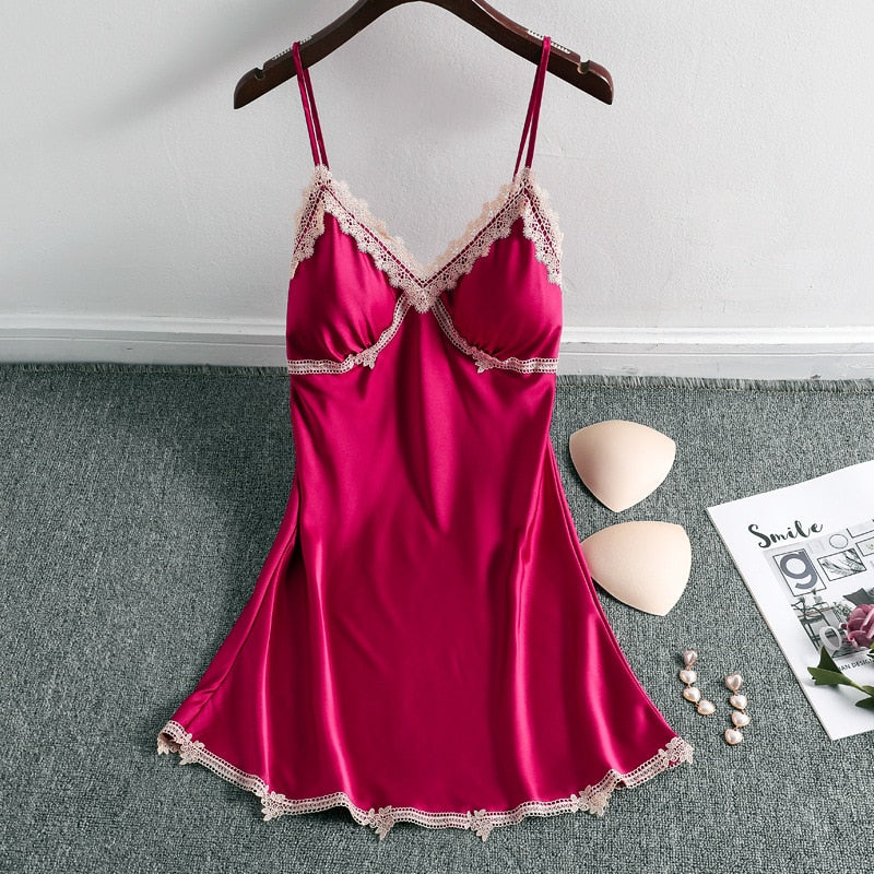 Lace Women's Nightdress Girl Sleepwear Silk Pijama Woman Dress Female Sling Nightwear Clothing 2021 Fashion Ladies Homewear