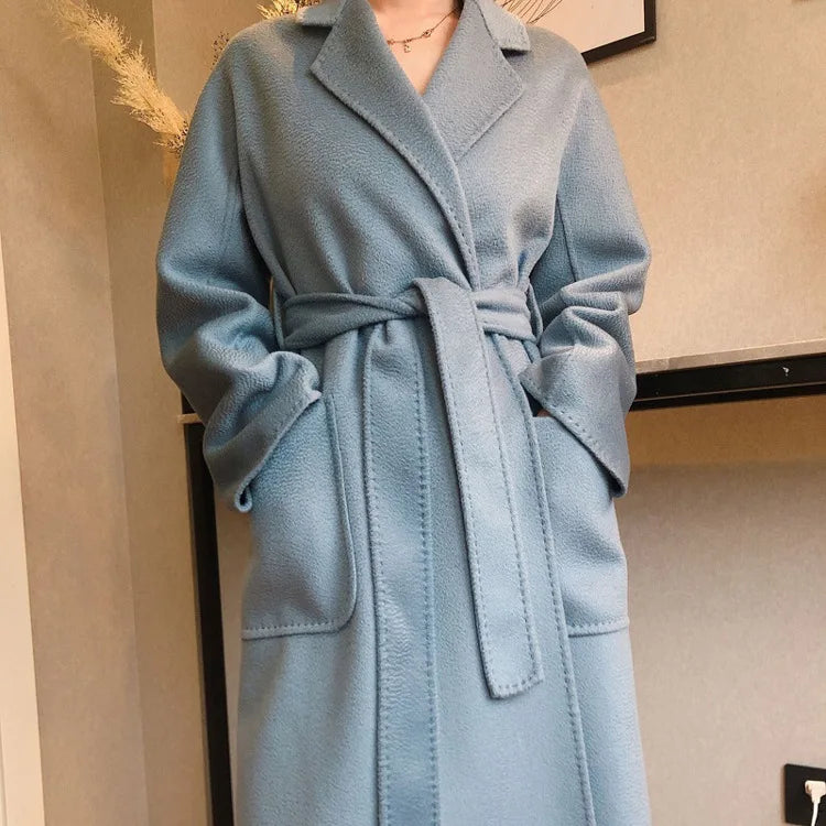 Winter Korean Popular High-end Water Corrugated Woolen Overcoat 2023 Fashion Long Bathrobe Style 100% Wool Jacket Coat Women