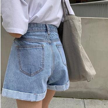 High Waisted Denim Shorts for Women Casual Loose Shorts Ladies Fashion Elastic Waist Wide Leg Short Jeans Summer New 2024