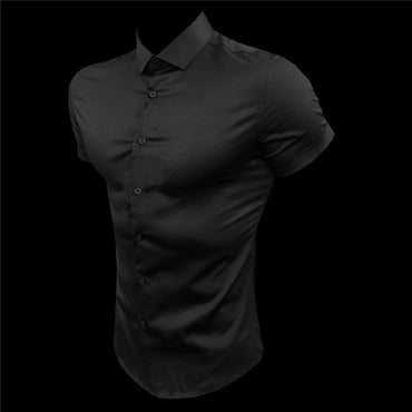 New Summer Men Fashion Short Sleeve Solid Shirt Slim Fit Male Social Business Dress