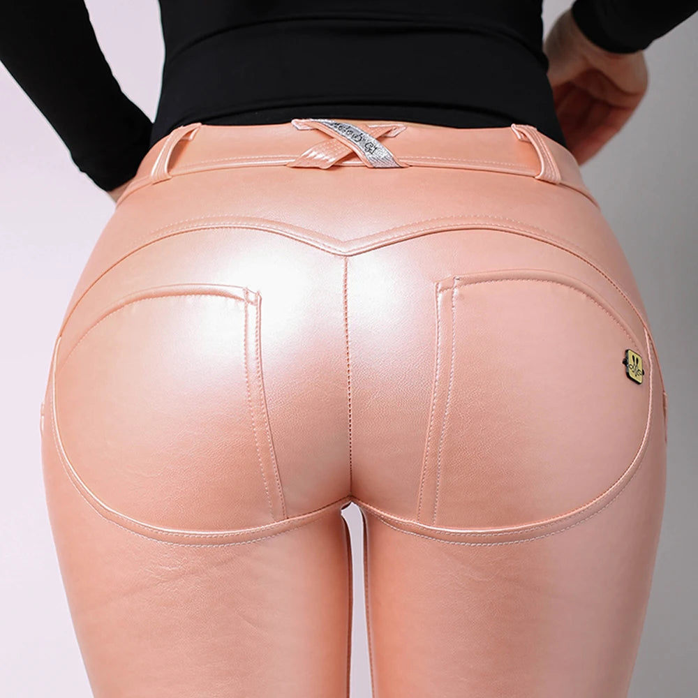 Shascullfits Melody Leather Leggings Push Up Sports Tights Women's Pants Made of Eco-Leather NON-ANIMAL Brown Pants