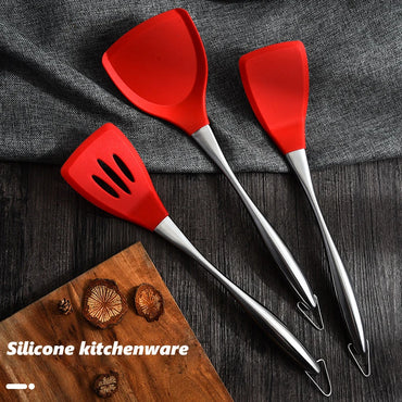 High-end Nordic Style Kitchenware Silicone Spatula Stainless Steel Handle Non-stick Utensils Shovel Soup Spoon Set Kitchen Tools