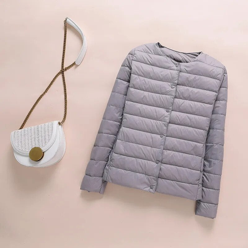 2023 New Winter Women Down Coat Ultralight Collarless Duck Down Jacket Portable Female Padded Parkas O-Neck Puffer Overcoat