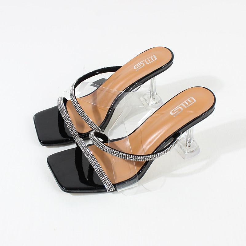 Sexy Women's High Heel Sandals 2023 Summer New Rhinestone Belt Transparent Horseshoe