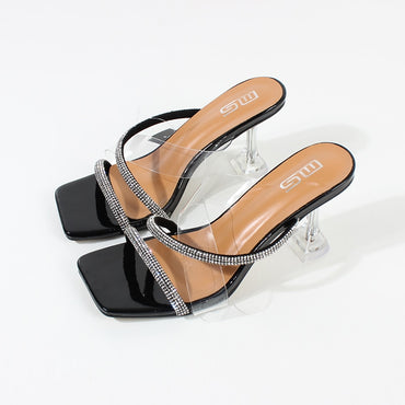 Sexy Women's High Heel Sandals 2023 Summer New Rhinestone Belt Transparent Horseshoe