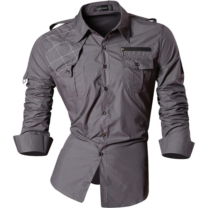 jeansian Spring Autumn Features Shirts Men Casual Shirt Long Sleeve Male Shirts Zipper Decoration (No Pockets) Z018