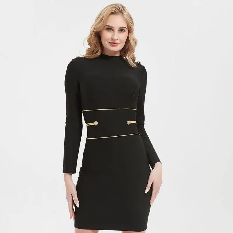 Hashupha 2022 Summer Black Mini Bandage Dress Women's Button Long Sleeve O Neck Bodycon Sexy Elegant Club Evening Party Dresses Black / S Hashupha 2022 Summer Black Mini Bandage Dress Women's Button Long Sleeve O Neck Bodycon Sexy Elegant Club Evening Party Dresses Black / S