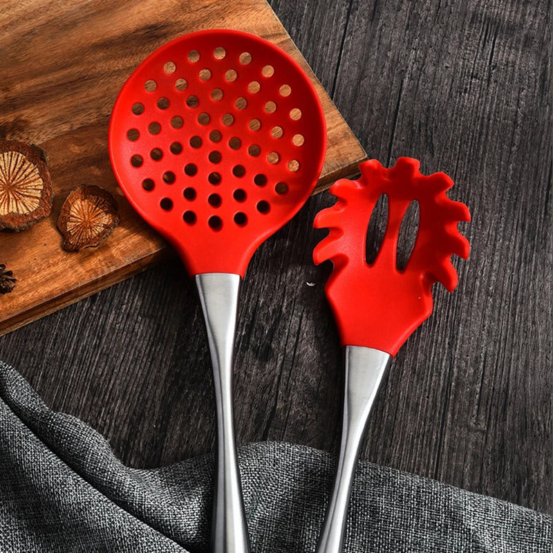 High-end Nordic Style Kitchenware Silicone Spatula Stainless Steel Handle Non-stick Utensils Shovel Soup Spoon Set Kitchen Tools