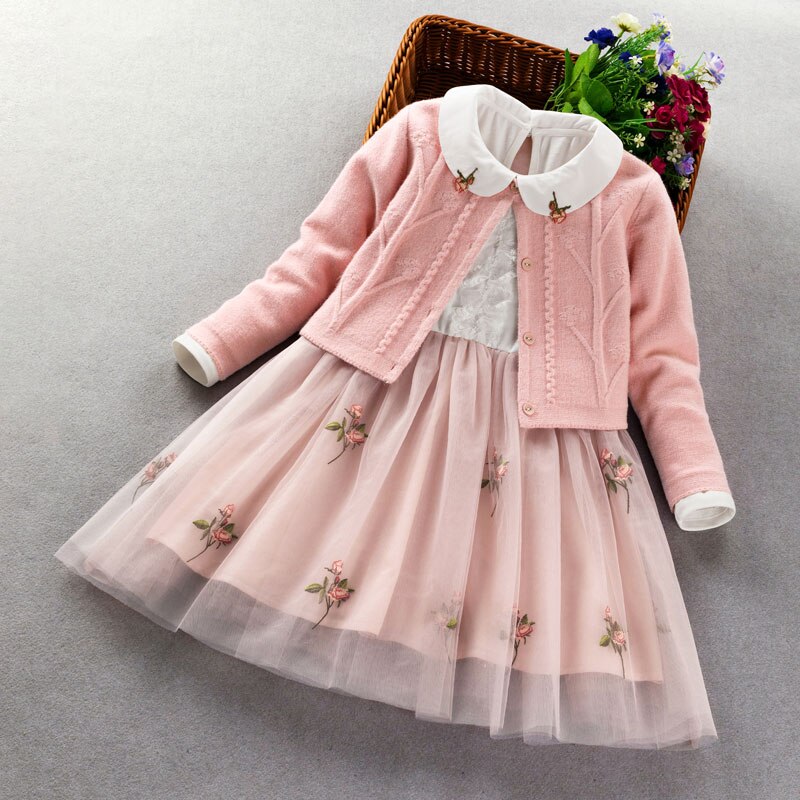 Elegant Girls clothing set new 2022 spring autumn Kids princess coat+dress 2Pcs suit for girl party children clothes 3 5 8 9Year