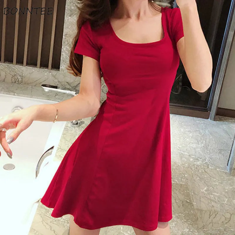 Dress Women Solid Ruffles Sexy Lady Skinny Stretchy Mini Dresses Femal –  Mega Mart Center
