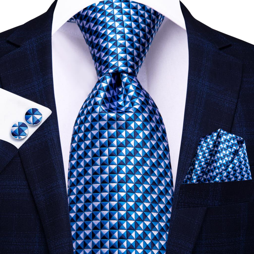 Hi-Tie Blue Business Solid 100% Silk Men's Tie NeckTie 8.5cm Ties for Men Formal Luxury Wedding High Quality Gravata