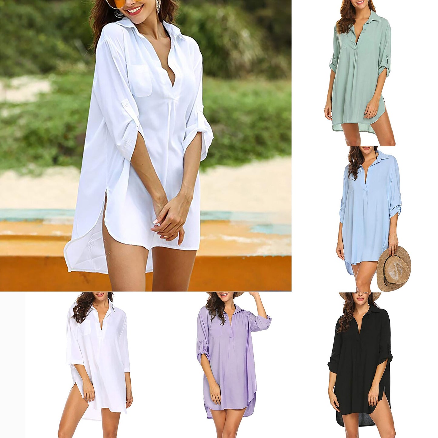 Hot swimwear women 2021 Tunics for Beach Women Swimsuit Cover-ups Woman Swimwear Beach Cover up Beachwear Mini Dress Shirt Dress