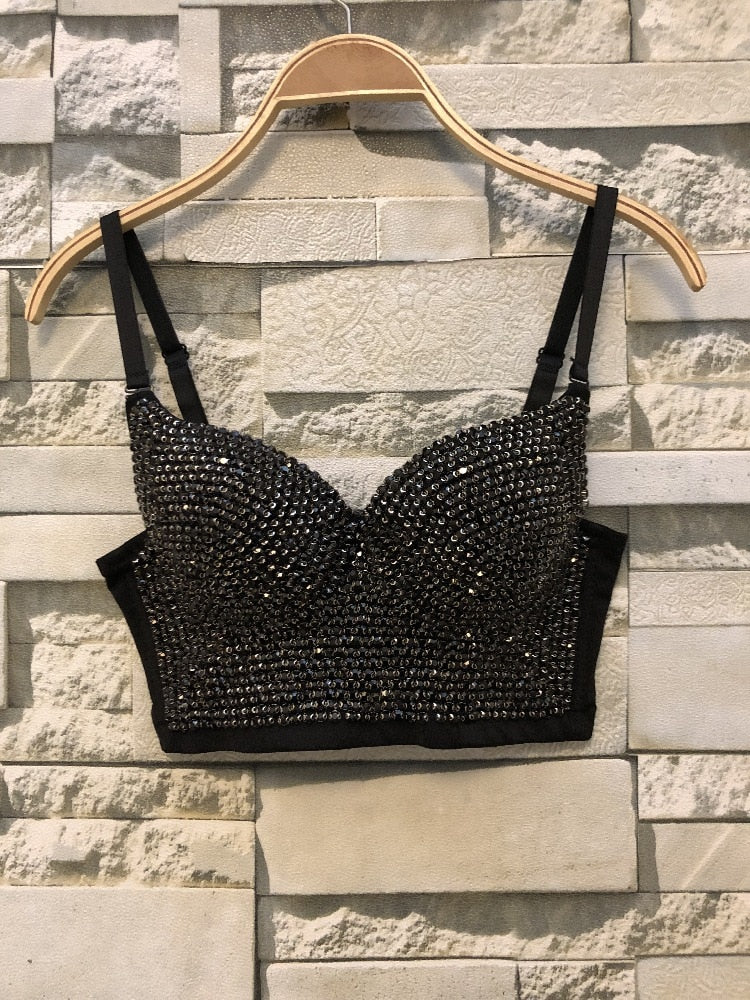 Irene Tinnie Hand-made Pearls Jewel Diamond Bralet Women's Bustier Bra Wedding Party Corset Cropped Top Vest Plus Size