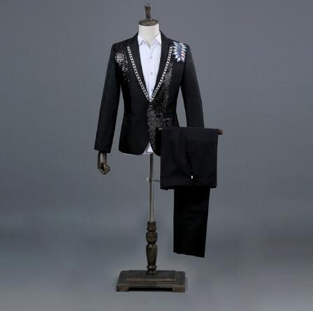 3x and 4x Diamond Royal Blue Men Suit Set Gold Embroidered Wedding Mens Slim Fit Tuxedo Mens Suits with Pants Prom Show Stage Costume