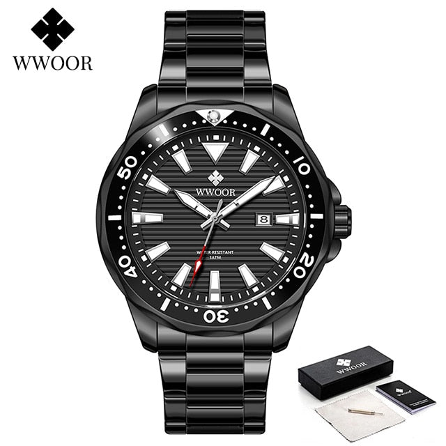 WWOOR Men Watches 2022 Luxury Full Steel Waterproof Automatic Date Watch Men Quartz Diving Sports Wristwatches Relogio Masculino