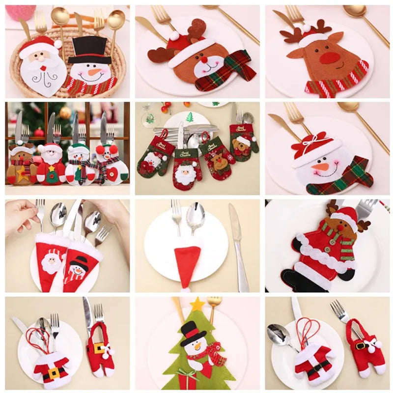 New Year 2023 Christmas Gift Tableware Fork Knife Holder Bag Navidad 2022 Noel Christmas Decorations for Home Dinner Table Decor