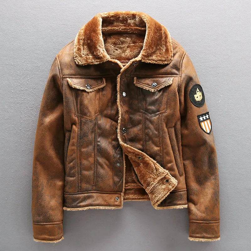 Air Force Pilot Leather Jacket Men Plus Velvet Thickened PU Leather Jacket Male Fur Coat Outwear Autumn Winter Men Clothing