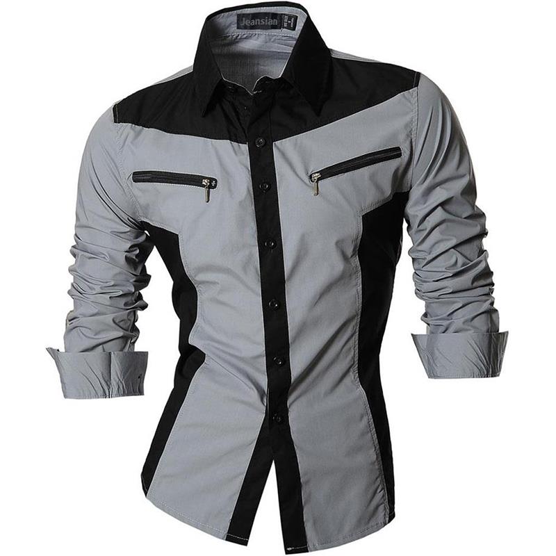 Jeansian Men's Casual Dress Shirts Fashion Desinger Stylish Long Sleeve 8371 Black2