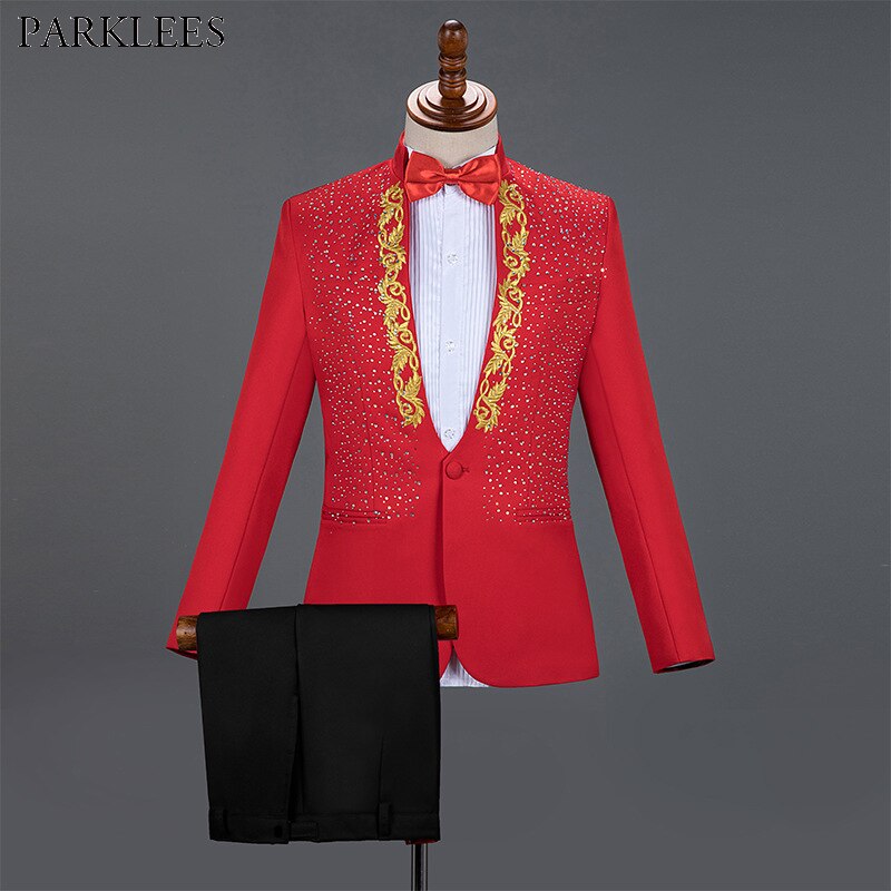 3x and 4x Diamond Royal Blue Men Suit Set Gold Embroidered Wedding Mens Slim Fit Tuxedo Mens Suits with Pants Prom Show Stage Costume