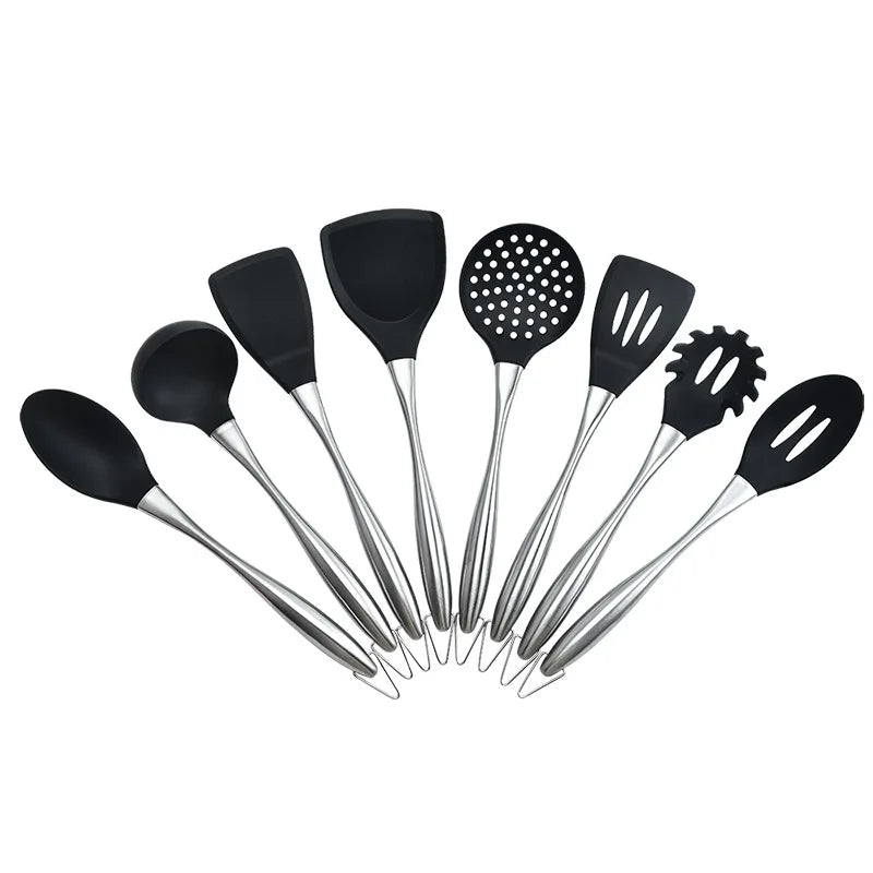 High-end Nordic Style Kitchenware Silicone Spatula Stainless Steel Handle Non-stick Utensils Shovel Soup Spoon Set Kitchen Tools