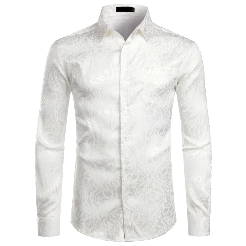 Men's Floral Black Dress Shirts 2022 Stylish New Long Sleeve Steampunk Shirt Men Party Club Bar Social Shirt Male Chemise Homme