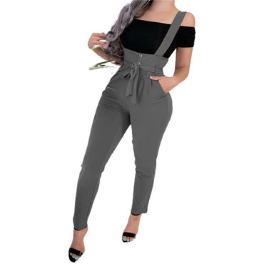 Adjustable Sexy Overalls Jumpsuit Women Suspender Trousers Pure Color Shoulder Straps Overalls