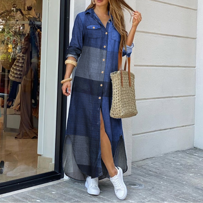 ZANZEA Women's Dress Vintage Shirt Vestido De Mujer Casual Solid Ropa De Mujer 2023 Female Lapel Neck Party Dress