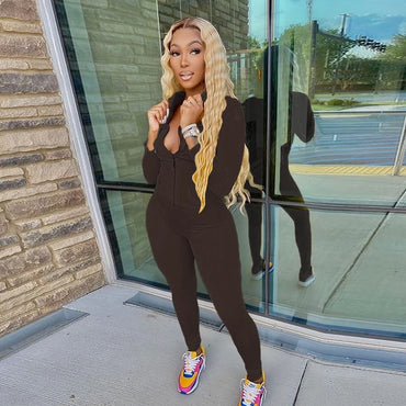 Yiallen Autumn Two Piece Set Women Long Sleeve Hooded Zipper Pocket Sporty Jackets+Leggings Matching Sets Workout Stretchy 2021