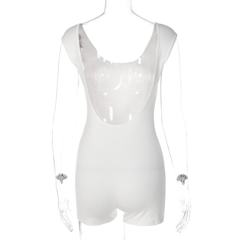 Sexy Backless Rompers Womens Jumpsuit Shorts White One Piece Outfits